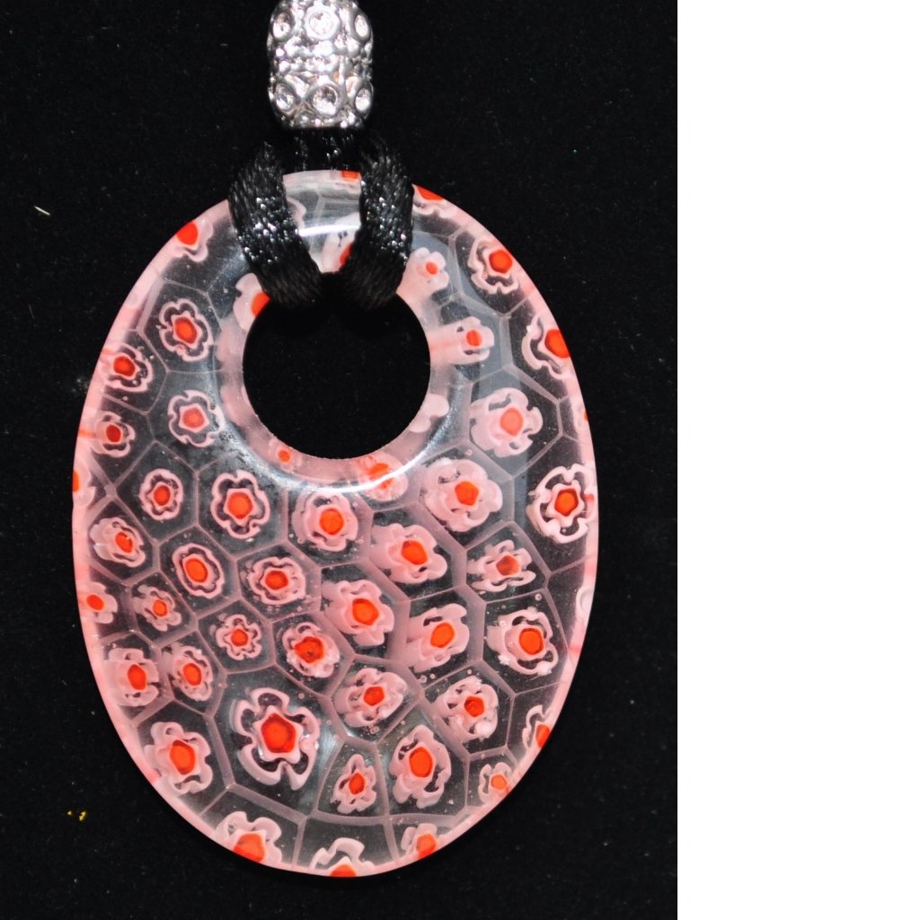 Multi Color Lampwork Focal Glass Pendant With Black Satin Cord Necklace 2163 24$